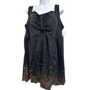 NWT Swimsuits for All Size 26 Plus Size Black & Gold One Piece Swim Dress